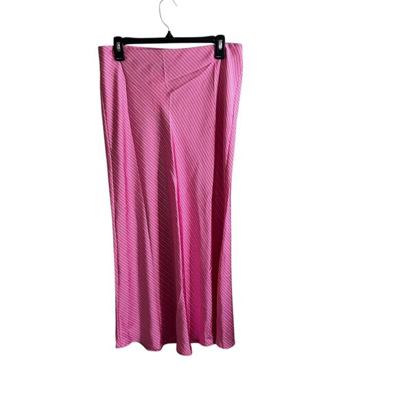 ZARA Striped Satin Midi Skirt Pink Size M | Mid-Rise, Elastic Waist, Satin NWT - Picture 5 of 11